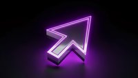 Glowing purple neon arrow pointing upward on dark background with vibrant lighting effects for business growth and success concepts.