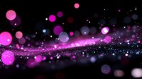 Magical pink and purple bokeh lights with glowing particles floating on dark background create dreamy atmospheric effect for festive designs.