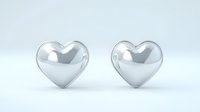 Shiny metallic silver heart earrings on light background, minimalist jewelry design for romantic occasions and fashion accessories. Isolated object ready for design use.