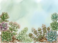 Watercolor succulent plants border frame with soft pastel background, botanical garden design for wedding invitations and greeting cards.