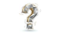 Geometric low poly question mark symbol in metallic silver and gold tones with angular faceted design for modern digital presentations and business concepts.