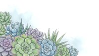 Watercolor succulent plants arrangement with green blue purple tones on white background for botanical design projects and natural decor elements.