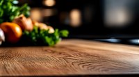 Fresh tomatoes and herbs on rustic wooden kitchen counter with soft natural lighting and shallow depth of field creating moody culinary atmosphere.