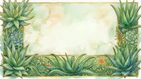 Watercolor botanical frame with aloe vera and succulents, ornate floral border in green tones, copy space for text or design use.
