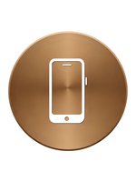 Bronze metallic circular icon with white smartphone symbol on brushed copper surface for mobile app design and digital interface projects.