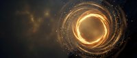 Golden energy portal with swirling particles and luminous rings creating mystical tunnel effect on dark background for fantasy and sci-fi designs.