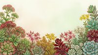 Colorful succulent plants border frame with copy space for text on neutral background. Botanical garden design element for greeting cards and invitations.