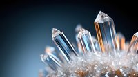 Crystal cluster formation with translucent quartz points emerging from white crystalline base against dark background, dramatic lighting highlights natural mineral structure.