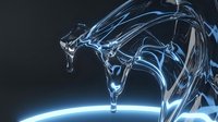 Dynamic liquid splash with flowing water droplets creating elegant curves and waves against dark background for motion graphics and design projects.