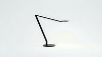 Minimalist black desk lamp with adjustable arm on white background, isolated design element suitable for interior, furniture, and product mockup projects.