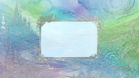 Decorative frame with ornate border on abstract watercolor background in blue green purple tones for text overlay and graphic design projects.