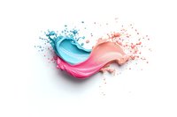 Abstract fluid splash in pink and blue colors with dynamic motion effect and paint drops on white isolated background, suitable for cosmetic advertising.
