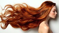 Young woman with flowing long red hair in motion against white background. Professional beauty portrait showcasing vibrant auburn waves for salon and haircare concepts.