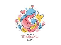 Mother holding baby with hearts and flowers for Mother's Day celebration card design on white background isolated for greeting materials.