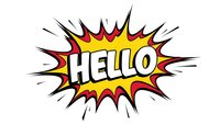 Comic book style hello speech bubble with explosive burst design on white background isolated for graphic design and print projects.