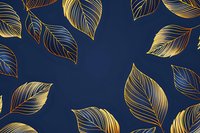 Golden metallic leaves scattered on dark navy blue background create elegant botanical seamless pattern for luxury wallpaper and textile design.