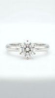 Elegant solitaire diamond engagement ring with round brilliant cut stone in white gold setting on clean white background for jewelry design.