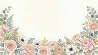 Soft watercolor floral border with pastel roses, anemones, and greenery on a light background, for wedding invitations and greeting cards.