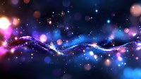 Magical glowing wave with sparkles and bokeh effects on dark background creates dreamy atmosphere in blue and purple colors. Abstract light trail design.