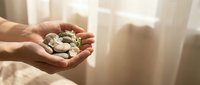 Hands cupped holding collection of mixed coins in warm natural light representing savings, financial planning, investment and money management concepts.