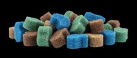 Colorful cleaning sponge pieces in blue, green, and brown tones, isolated on transparent background, ready for T-shirt design, clipart, stickers, and print on demand.