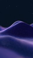 Abstract digital wave of glowing particles forming dynamic landscape against dark background, featuring purple and blue gradient colors with depth effect.