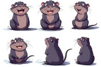 Cheerful cartoon rat character in different poses showing happy expressions and playful personality, suitable for children's book illustrations and animation projects.