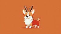 Cute corgi dog with reindeer antlers wearing red Christmas sweater on orange background, perfect for holiday greeting cards and festive designs.