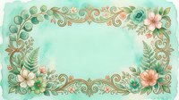 Ornamental floral frame with roses, eucalyptus, and scrollwork on mint background. Isolated design element suitable for invitations, cards, and digital projects.