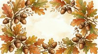 Autumn oak leaves and acorns frame isolated on cream background, ready for fall designs, invitations, greeting cards, and seasonal marketing materials.