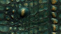 Exotic reptile skin texture in deep emerald green with golden highlights, showing detailed scales and natural pattern. Luxury leather background for fashion design.