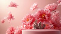 Pink chrysanthemum flowers with golden centers on soft pink background creating elegant floral display for spring decorations and feminine designs.