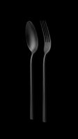 Matte black fork and spoon set isolated on transparent background, ready for restaurant menus, stickers, t-shirt design, print on demand, and clipart use.