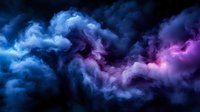Dramatic colorful smoke clouds in blue and purple hues against black background create atmospheric abstract art composition for creative design projects.