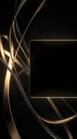 Elegant gold and black abstract background with flowing ribbons and empty rectangular frame for text placement and design projects.