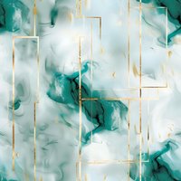 Elegant marble texture with emerald green alcohol ink swirls and golden geometric frames. Luxury abstract background perfect for modern interior design, packaging, and premium branding projects.