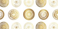 Elegant golden circular mandala pattern with intricate geometric details and concentric rings creates luxurious seamless repeat design on white background.