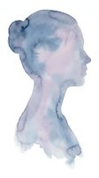 Watercolor woman silhouette in purple and blue tones isolated on white background for mental health and wellness design projects.