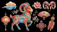 Colorful Chinese zodiac horse with decorative lanterns, roses, fan, and traditional ornaments isolated on transparent background. Ready for t-shirt design, clipart, stickers, sublimation, and print-on-demand projects.