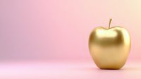 Golden apple on soft pink gradient background with warm lighting for luxury food concept and healthy lifestyle design.