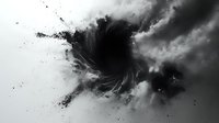 Dark swirling vortex with particles and smoke effects against gray background, dramatic abstract cosmic black hole visualization for space and science concepts.
