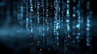 Glowing blue digital code streams falling on dark background, creating futuristic cybersecurity or technology concept for digital transformation.