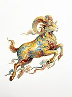 Ornate decorative ram with intricate gold, blue, and red patterns isolated on transparent background. Ready for t-shirt design, clipart, stickers, sublimation, and print-on-demand products.