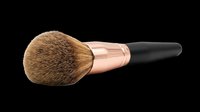 Makeup brush with natural bristles, rose gold ferrule, and black handle isolated on transparent background. Ready for clipart, print-on-demand, sublimation, t-shirt design, and digital crafts.