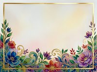 Ornate floral border frame with colorful blooms, gold scrollwork, and botanical leaves on cream background. Isolated design element for invitations, certificates, and decorative projects.