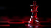 Red glass chess king piece on dark background with dramatic lighting and reflection, symbolizing leadership, strategy and power in business concept.
