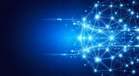 Abstract digital network connections with glowing nodes and lines on blue technology background for artificial intelligence and data concepts.