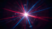 Bright starburst light rays in red and blue colors radiating from center on dark background, suitable for technology and energy concepts.