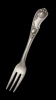 Ornate vintage fork with decorative shell motifs on handle, isolated on transparent background, ready for clipart, t-shirt design, stickers, print-on-demand products and sublimation projects.