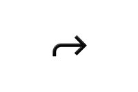 Black right arrow with curved base isolated on white background for navigation, direction indicators, and user interface design elements.